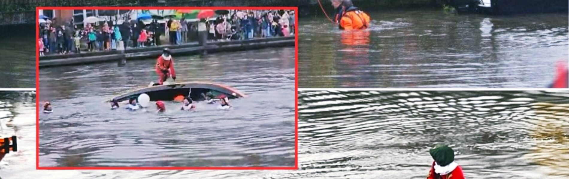 Zinkende boot levert acht zwarte pieten een frisse duik op: “Gelukkig bleef het bij natte pakken”