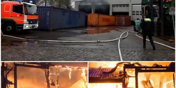 Großeinsatz in Wilhelmsburg: Lagerhalle mit Gasflaschen brennt
