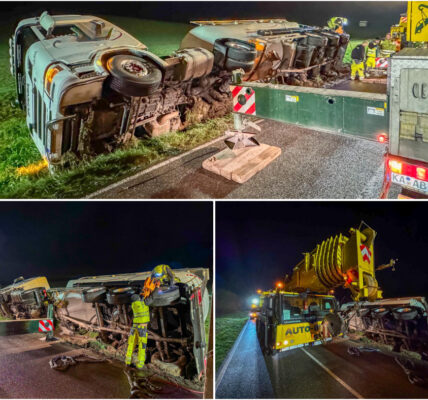 23 Tonnen Zement kippen um: Schwerer Lkw-Unfall blockiert Landstraße zwischen Königsbach-Stein und Walzbachtal