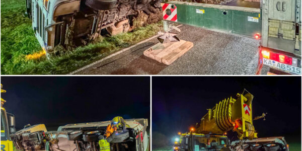 23 Tonnen Zement kippen um: Schwerer Lkw-Unfall blockiert Landstraße zwischen Königsbach-Stein und Walzbachtal