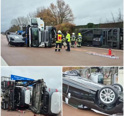 Schwerer Unfall auf der A9: Autotransporter kippt um – hoher Schaden und stundenlange Sperrung