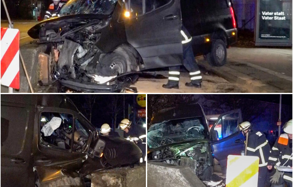 Nächtlicher Crash in Hamburg: Pakettransporter prallt frontal gegen Fahrbahnbegrenzung – Fahrer schwer verletzt
