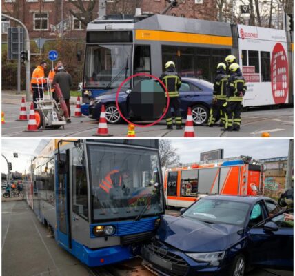 Unfall im Leipziger Norden: Audi wird von Straßenbahn erfasst