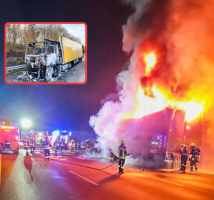Gefährlicher Brand auf der A7: Saurer Frachtzug in Flammen – Stundenlange Sperrung und Chaos auf der Autobahn
