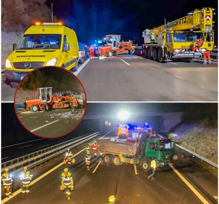 Tonnenschwere Baumaschine stürzt von Lkw: Stundenlange Vollsperrung der A8 sorgt für Chaos