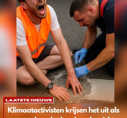 Klimaatactivisten krijsen het uit wanneer ze doorhebben wat het cement met hun handen doet: "Help! Ik zit vast!" 😳
